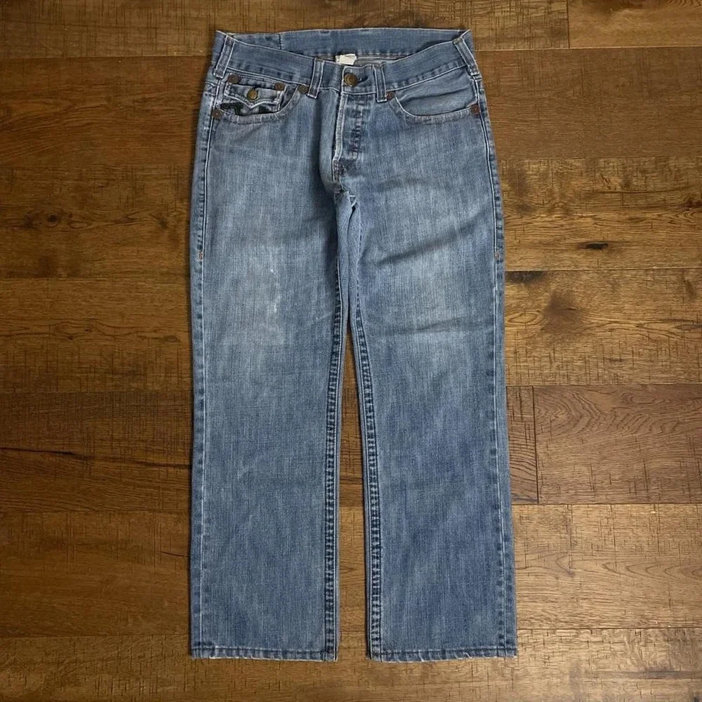 True Religion Baggy Denim Jeans Mens 33x28 Blue Streetwear Horseshoe Flap Pocket